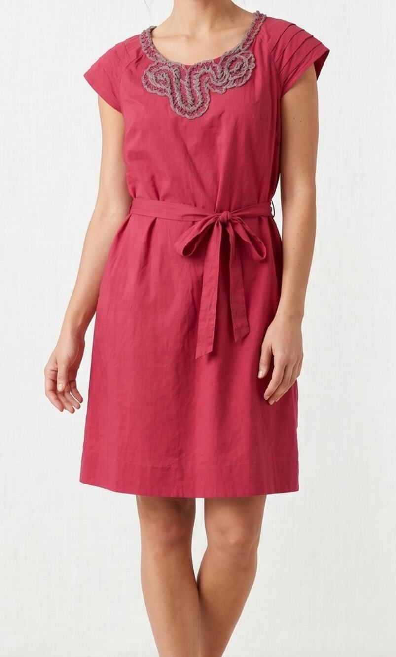 Merona XL Womens Pink 100% Cotton Belted Tie Waist Dress Cap Sleeve
